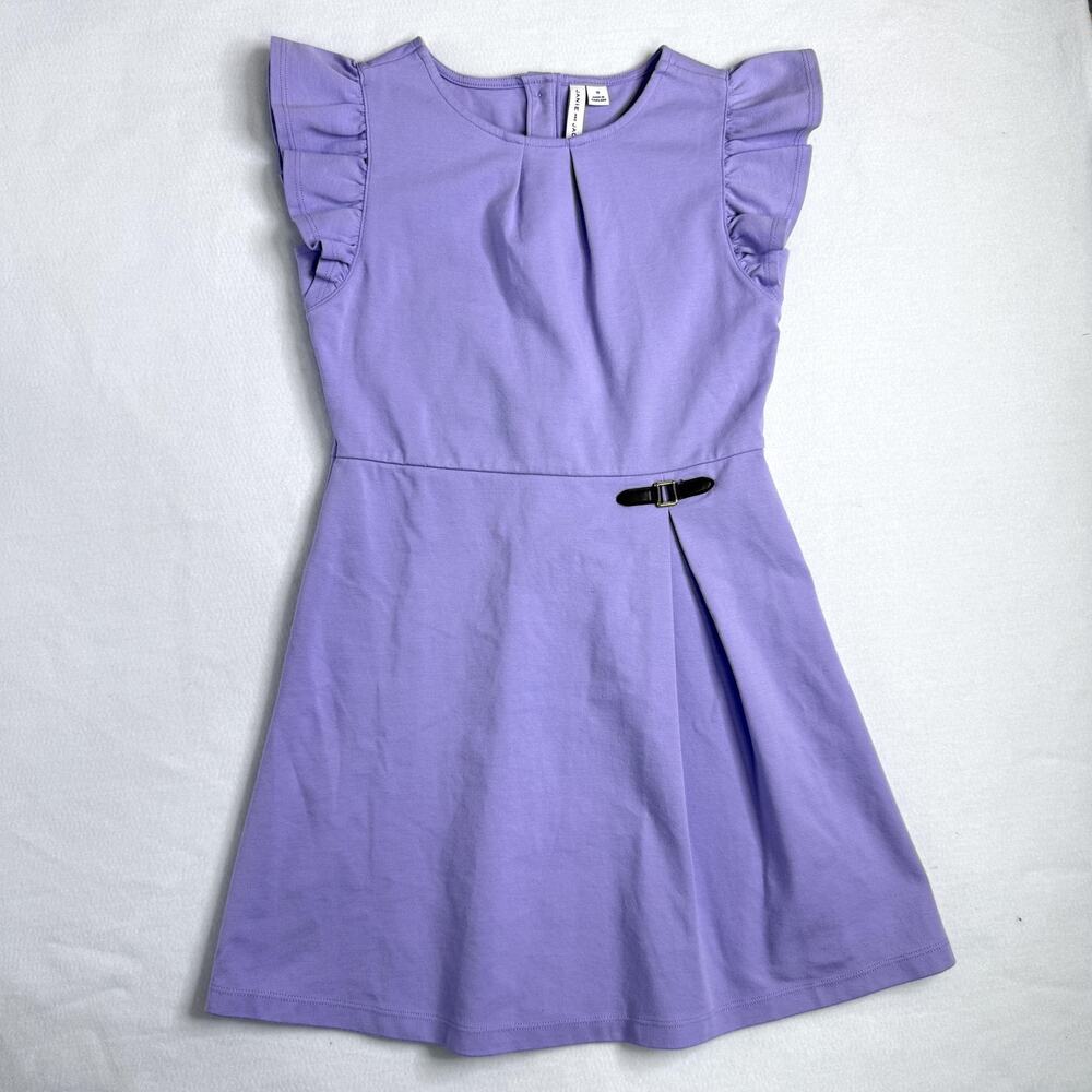 Janie And Jack Dress Girls 10 Purple Knit Flutter Ruffle Belted Summer Party